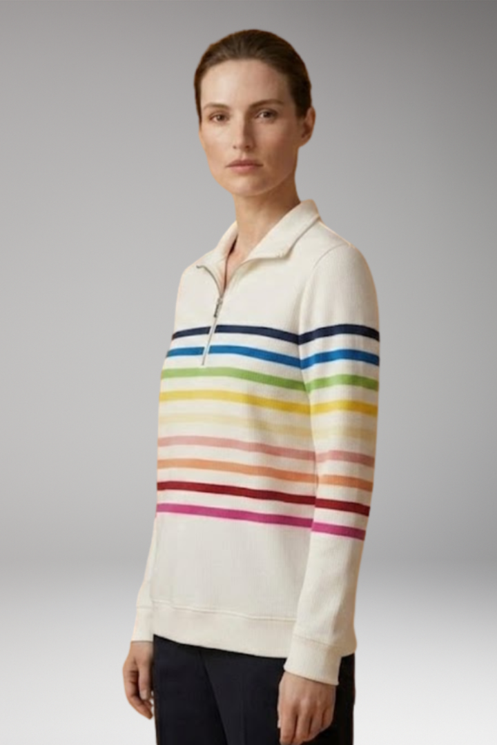 Women's Sweatshirt with Half-Zip Closure and Striped Pattern