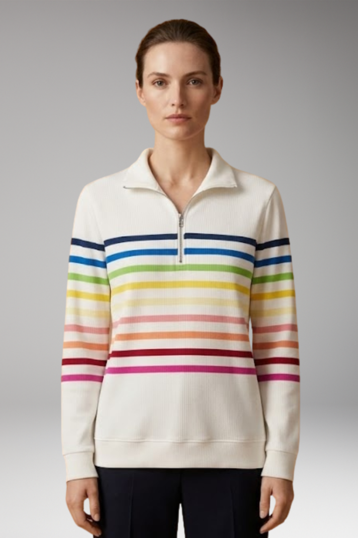 Women's Sweatshirt with Half-Zip Closure and Striped Pattern