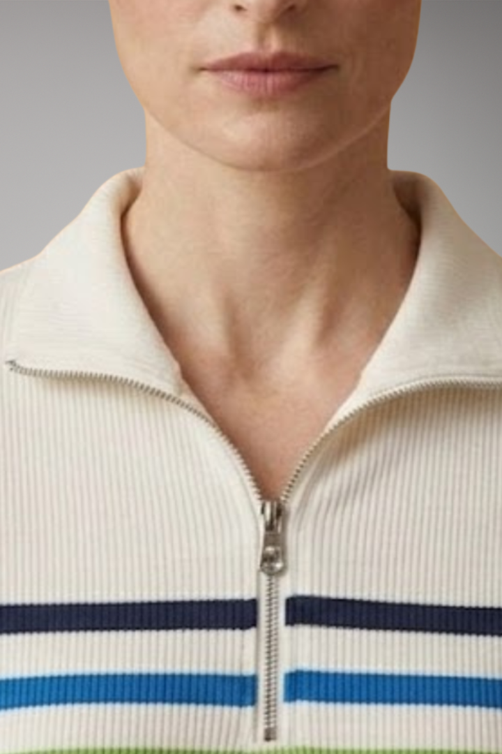 Women's Sweatshirt with Half-Zip Closure and Striped Pattern