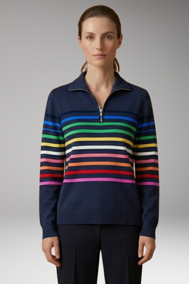 Women's Sweatshirt with Half-Zip Closure and Striped Pattern