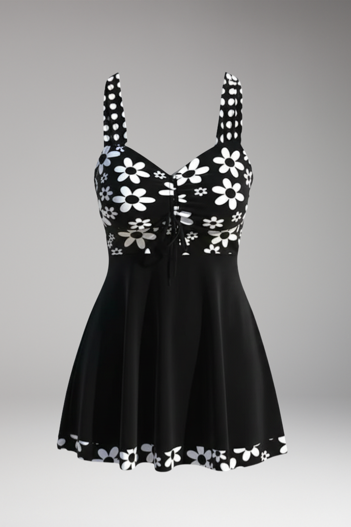 Women's Swim Dress with Halter Strap and Floral Pattern