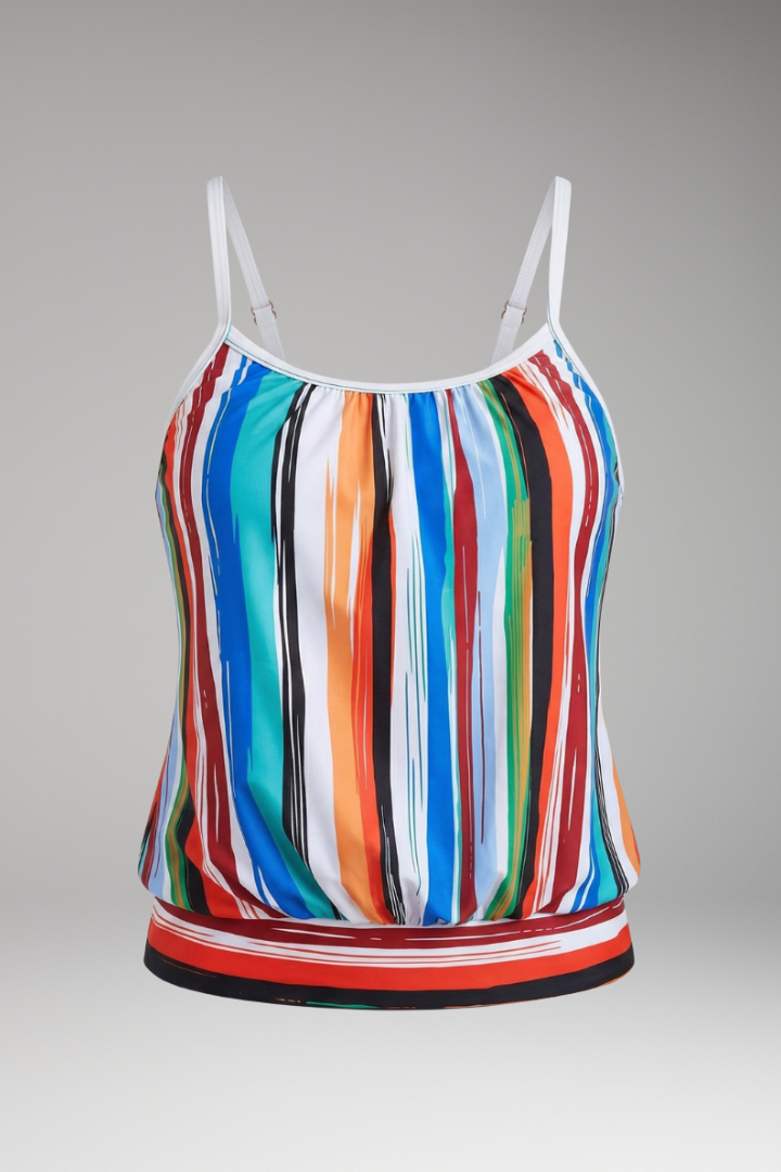 Women’s Swim Top with Stripes and Adjustable Straps