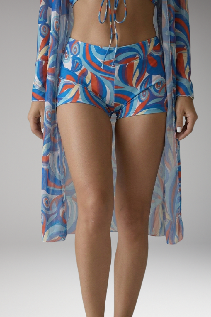 Women’s Swimsuit with Tied Front and Long Sheer Overlay
