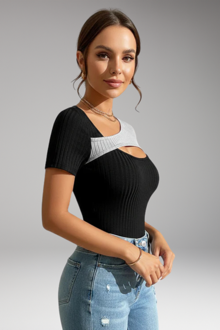 Women’s T-Shirt with Asymmetric Neckline and Cut-Out