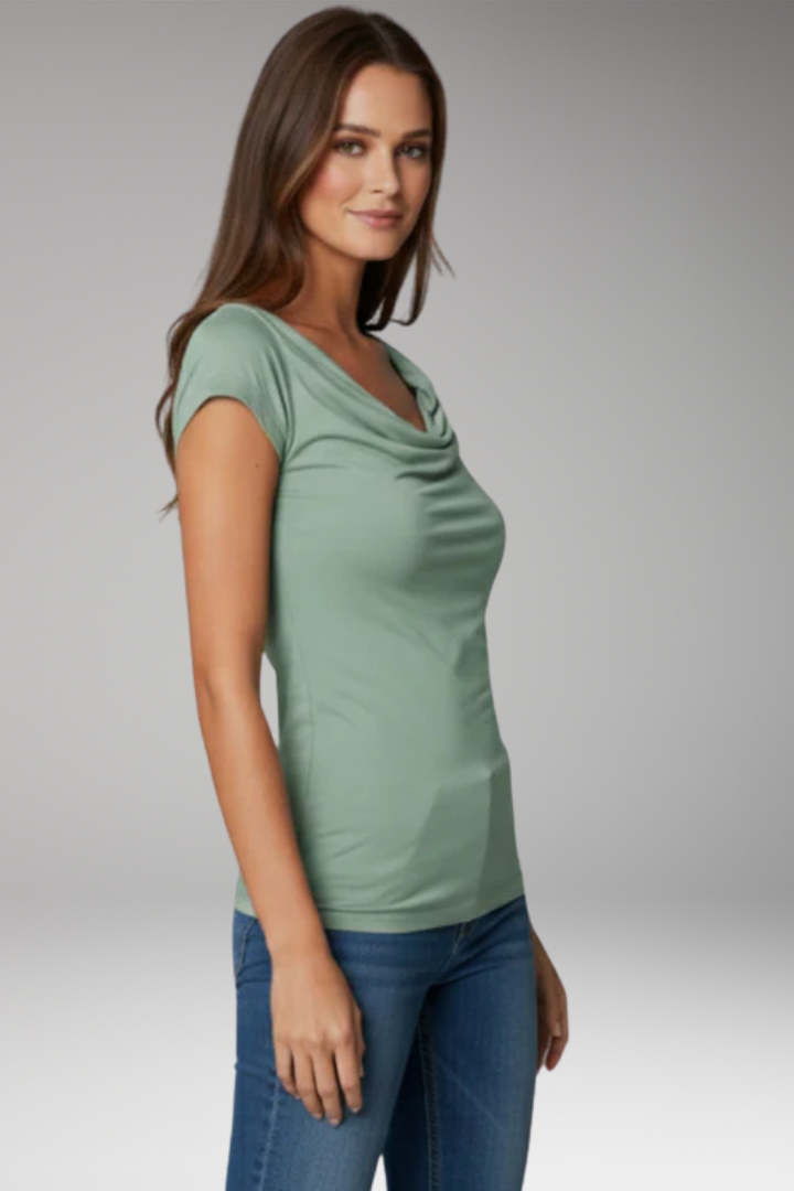 Women’s T-Shirt with Draped Neck and Short Sleeves