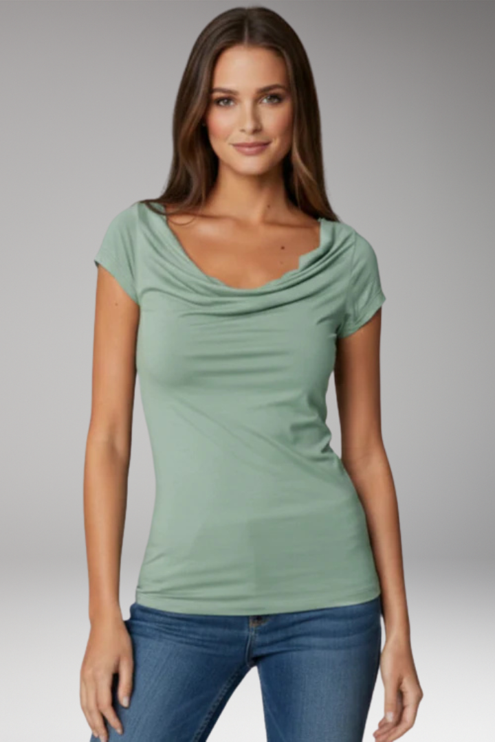 Women’s T-Shirt with Draped Neck and Short Sleeves