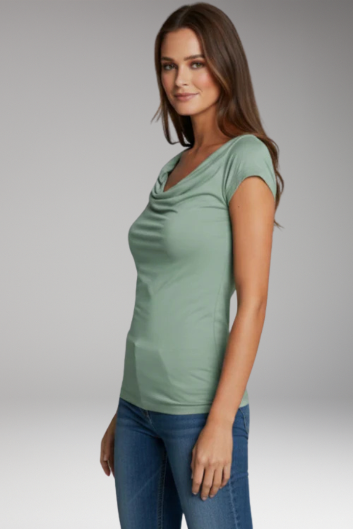 Women’s T-Shirt with Draped Neck and Short Sleeves