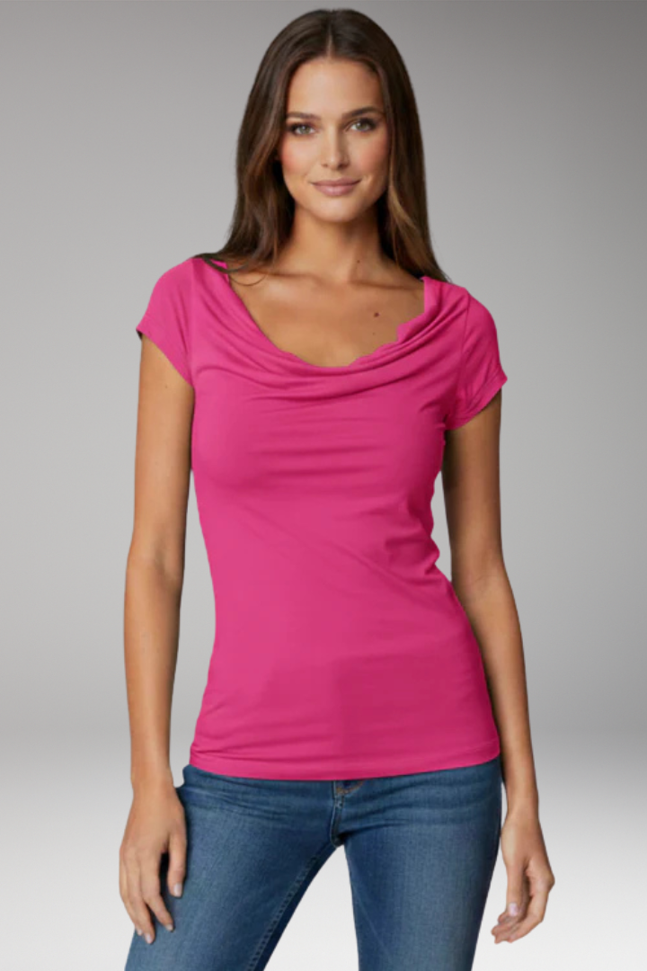 Women’s T-Shirt with Draped Neck and Short Sleeves