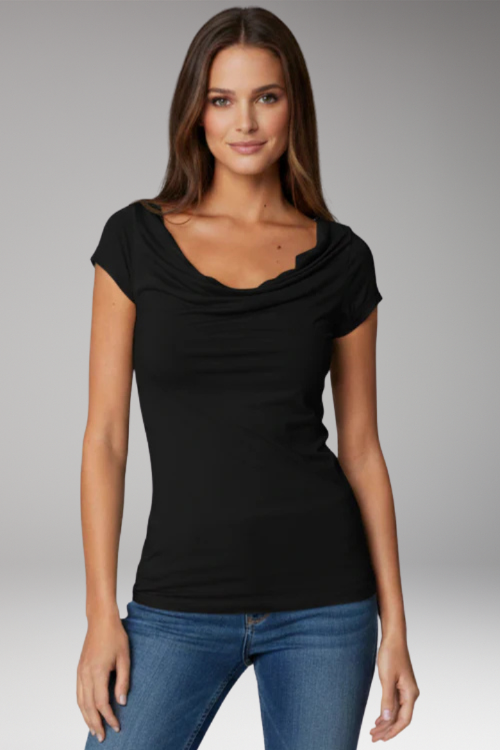 Women’s T-Shirt with Draped Neck and Short Sleeves