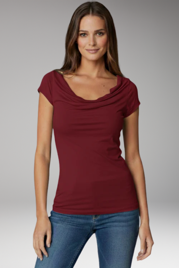 Women’s T-Shirt with Draped Neck and Short Sleeves