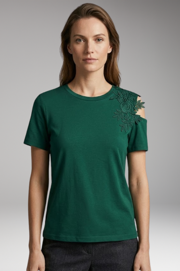 Women’s T-Shirt with Floral Embroidery on the Shoulder