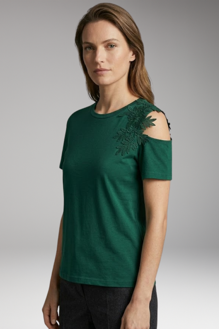 Women’s T-Shirt with Floral Embroidery on the Shoulder
