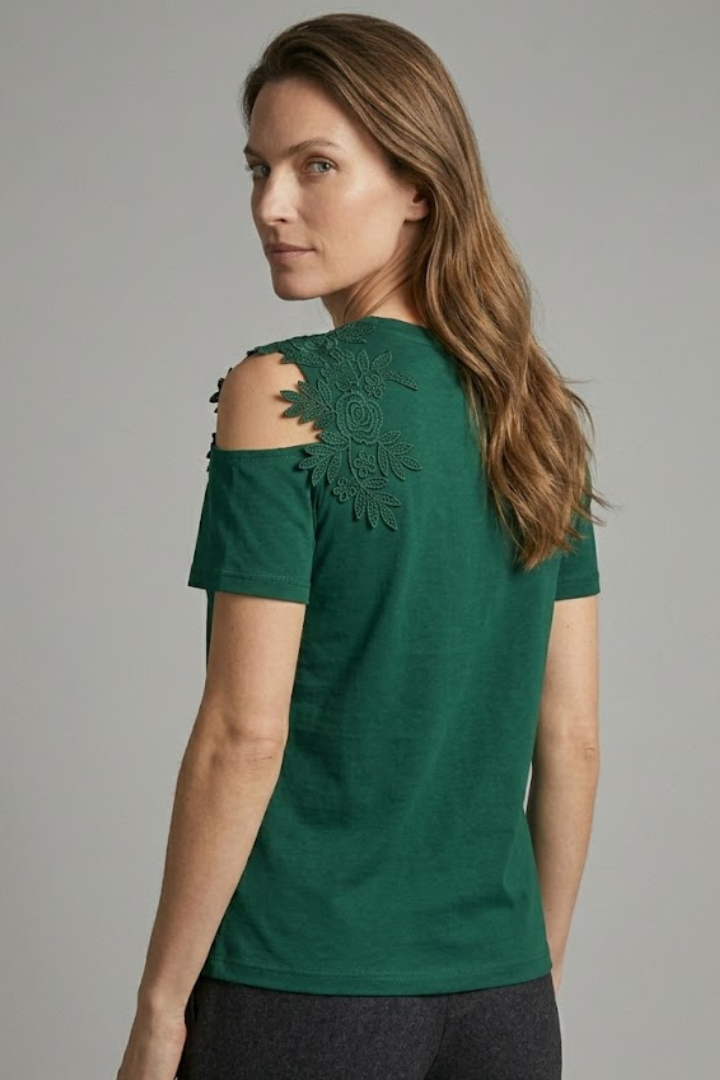 Women’s T-Shirt with Floral Embroidery on the Shoulder
