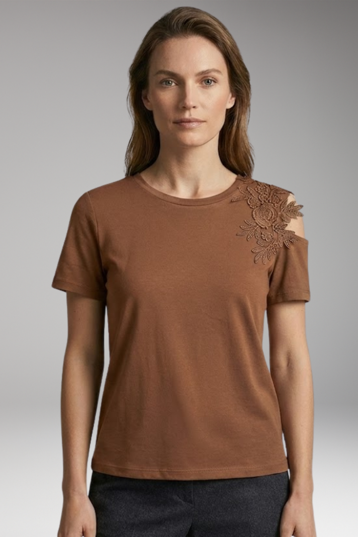 Women’s T-Shirt with Floral Embroidery on the Shoulder