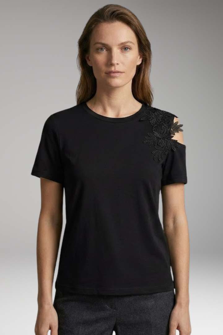 Women’s T-Shirt with Floral Embroidery on the Shoulder