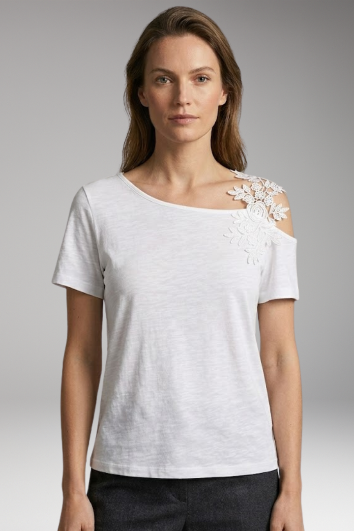 Women’s T-Shirt with Floral Embroidery on the Shoulder