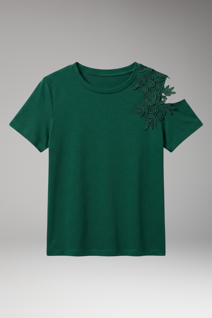 Women’s T-Shirt with Floral Embroidery on the Shoulder