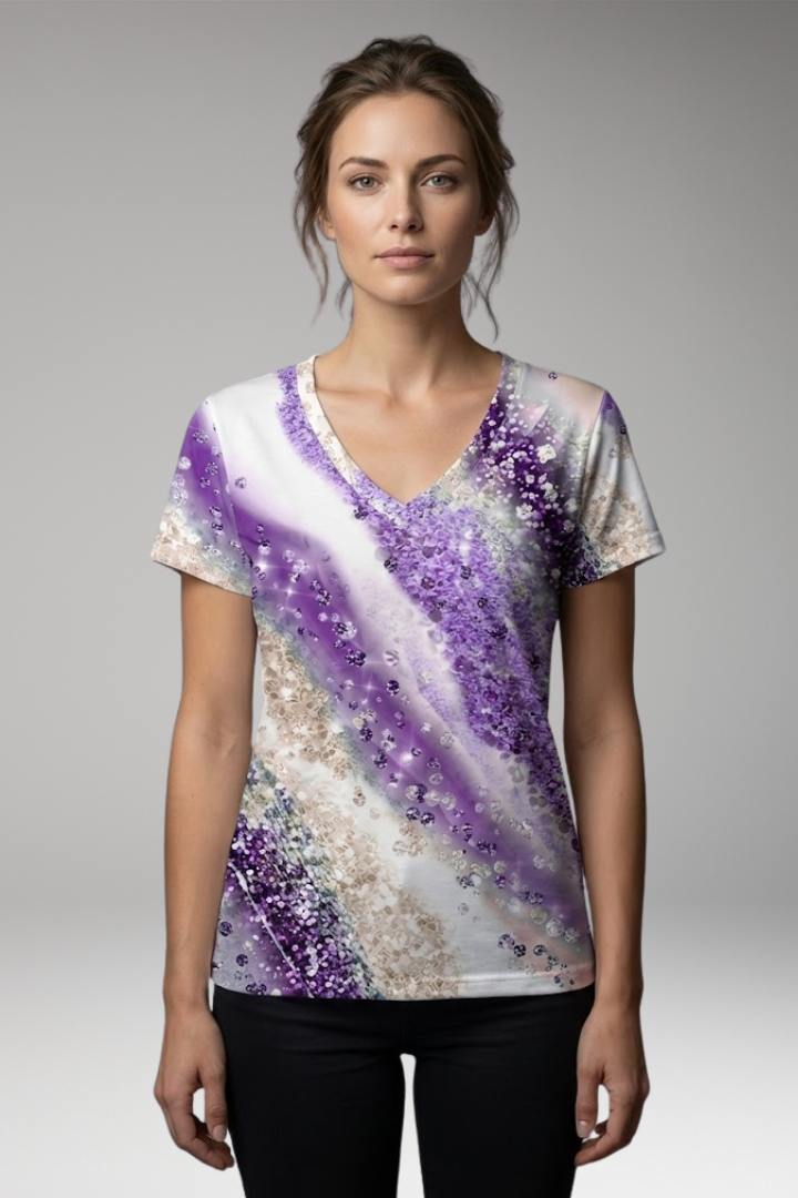 Women’s T-Shirt with Gradient Print and V-Neck