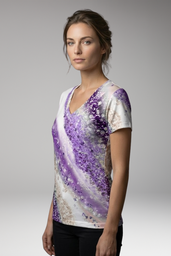 Women’s T-Shirt with Gradient Print and V-Neck