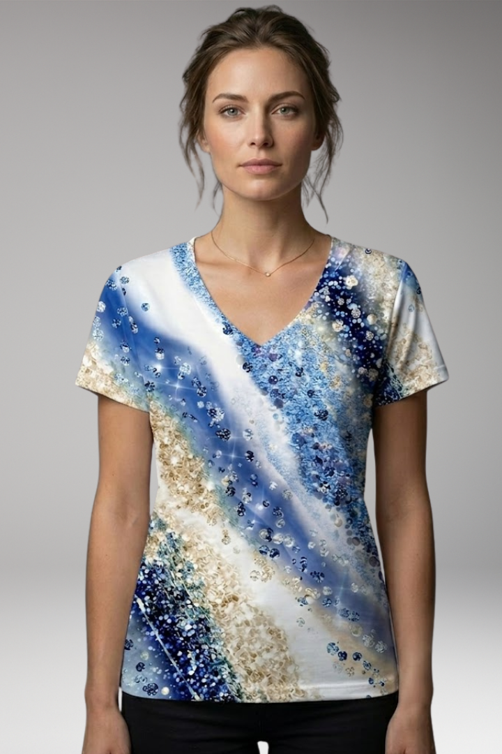 Women’s T-Shirt with Gradient Print and V-Neck