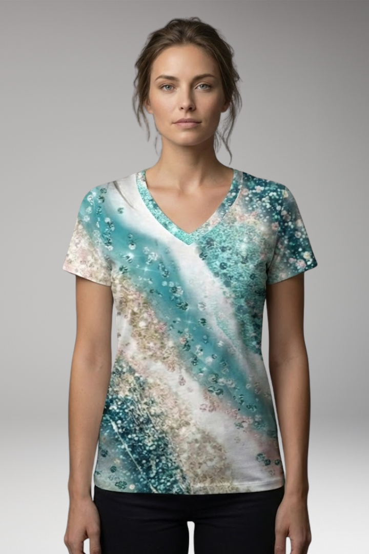 Women’s T-Shirt with Gradient Print and V-Neck