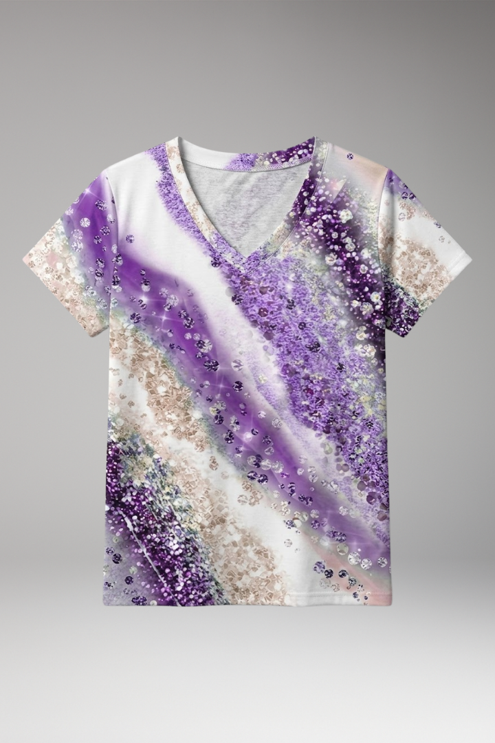 Women’s T-Shirt with Gradient Print and V-Neck