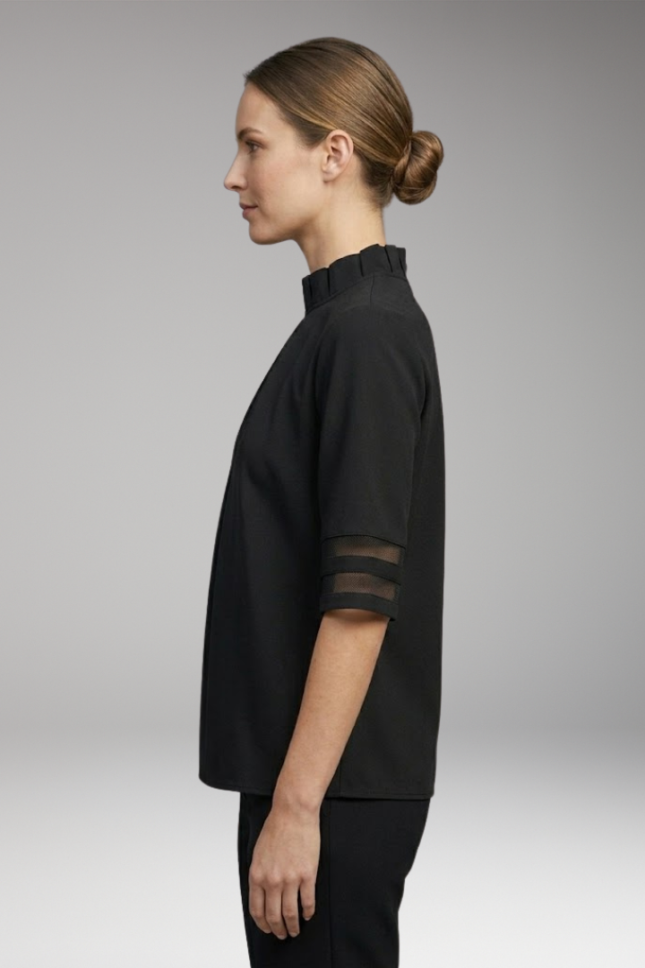 Women’s T-Shirt with High Collar and Pleated Front