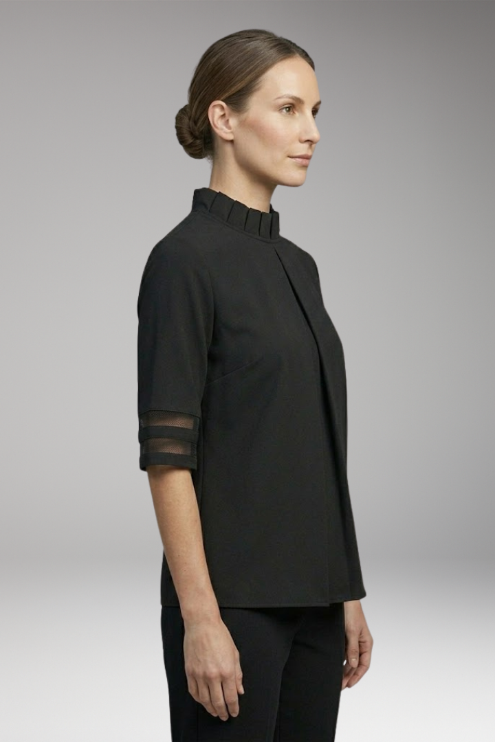 Women’s T-Shirt with High Collar and Pleated Front