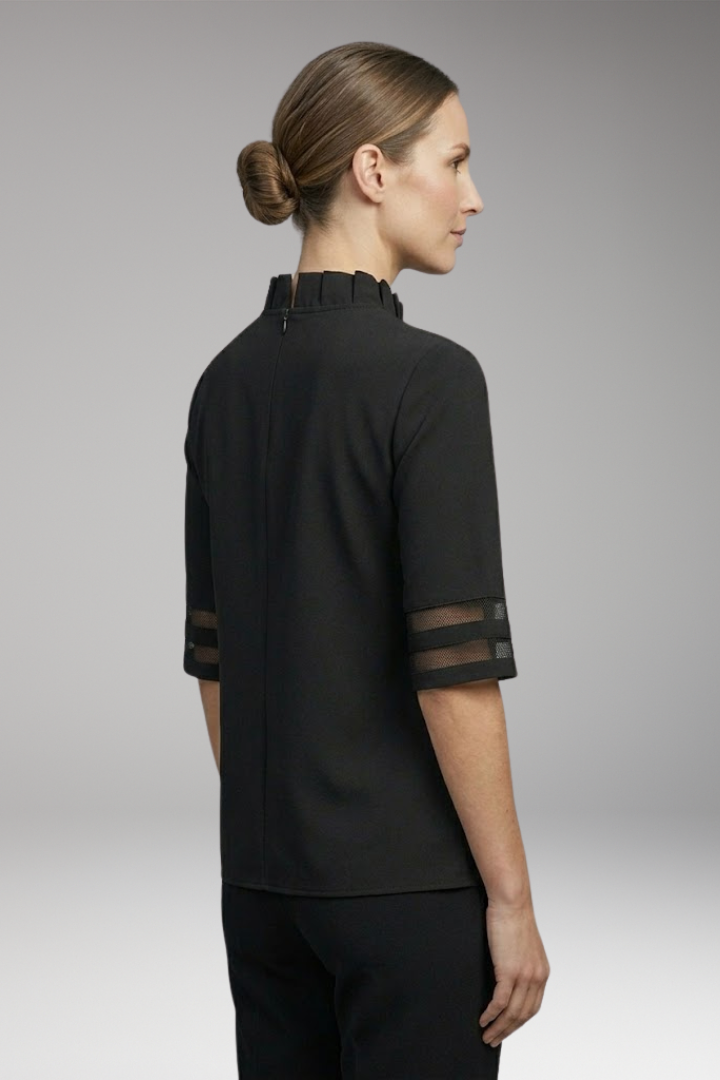 Women’s T-Shirt with High Collar and Pleated Front