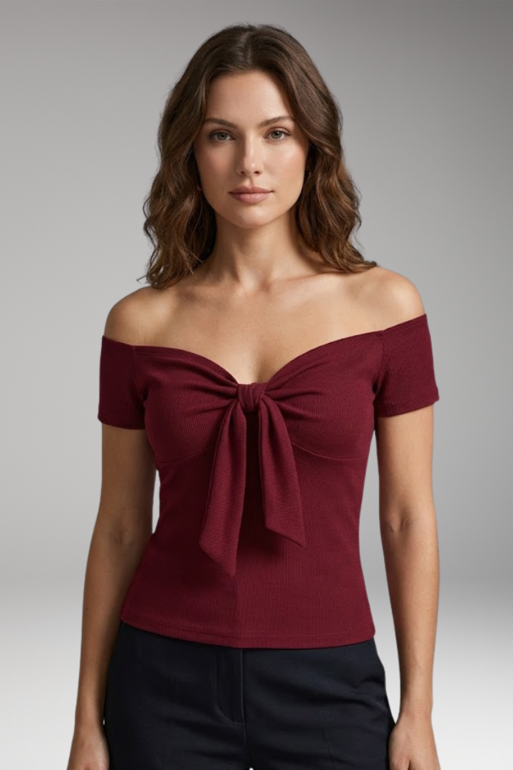 Women’s T-Shirt with Off-Shoulder and Front Tie