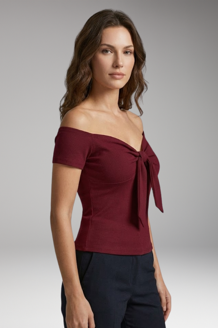 Women’s T-Shirt with Off-Shoulder and Front Tie