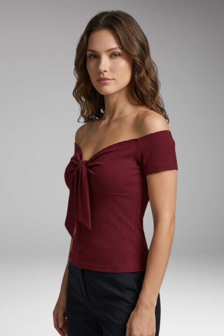 Women’s T-Shirt with Off-Shoulder and Front Tie