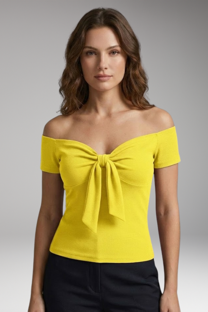 Women’s T-Shirt with Off-Shoulder and Front Tie