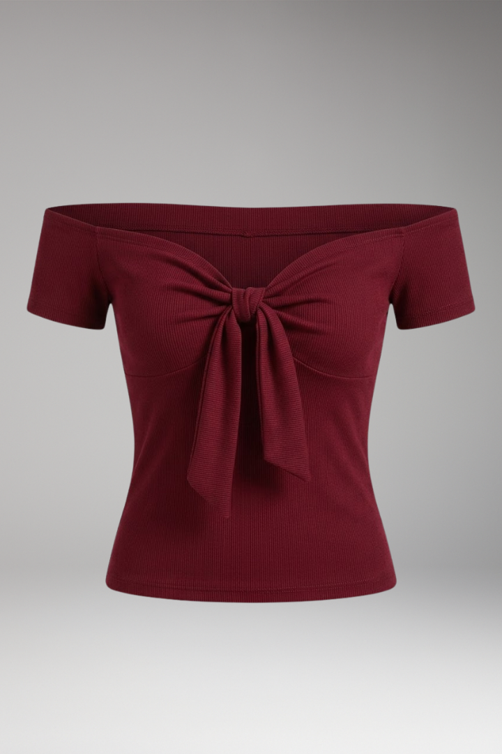 Women’s T-Shirt with Off-Shoulder and Front Tie