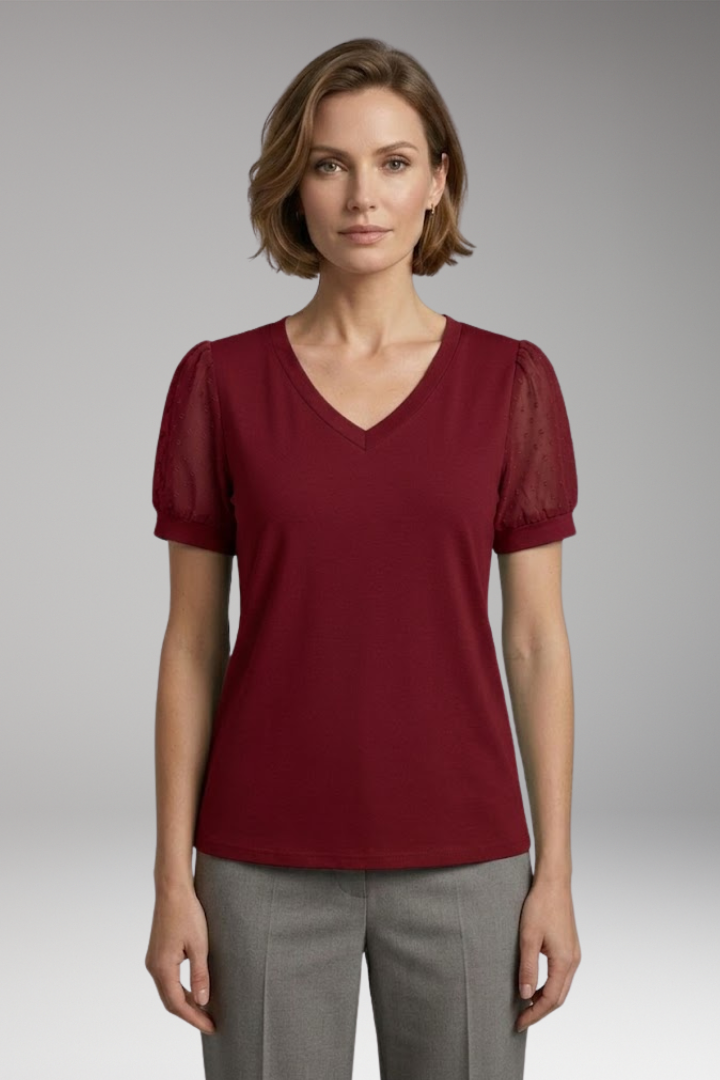 Women’s T-Shirt with Puff Sleeves and V-Neck