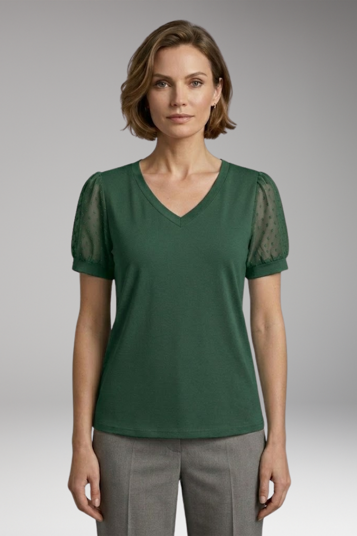 Women’s T-Shirt with Puff Sleeves and V-Neck