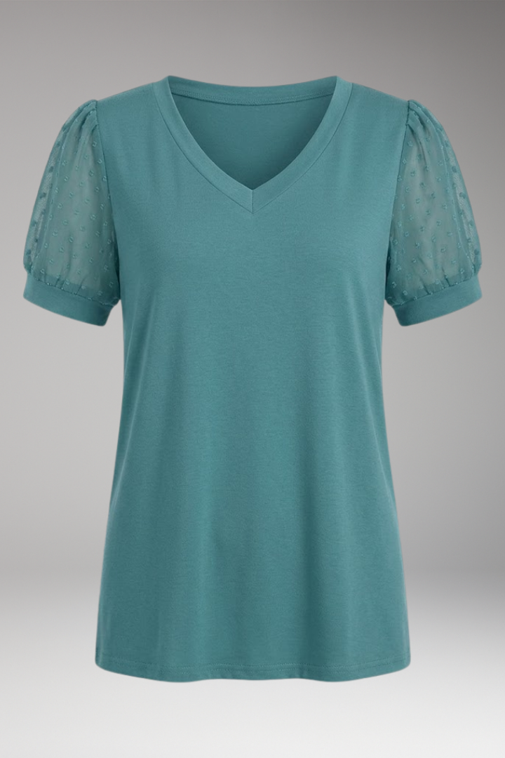 Women’s T-Shirt with Puff Sleeves and V-Neck