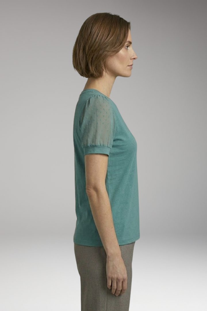 Women’s T-Shirt with Puff Sleeves and V-Neck
