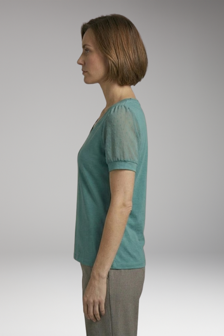 Women’s T-Shirt with Puff Sleeves and V-Neck