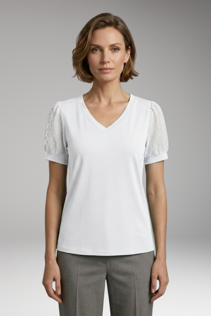 Women’s T-Shirt with Puff Sleeves and V-Neck