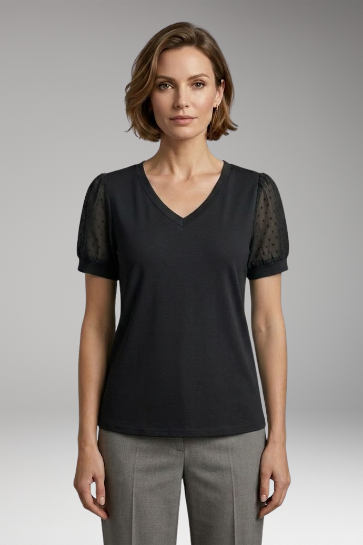 Women’s T-Shirt with Puff Sleeves and V-Neck
