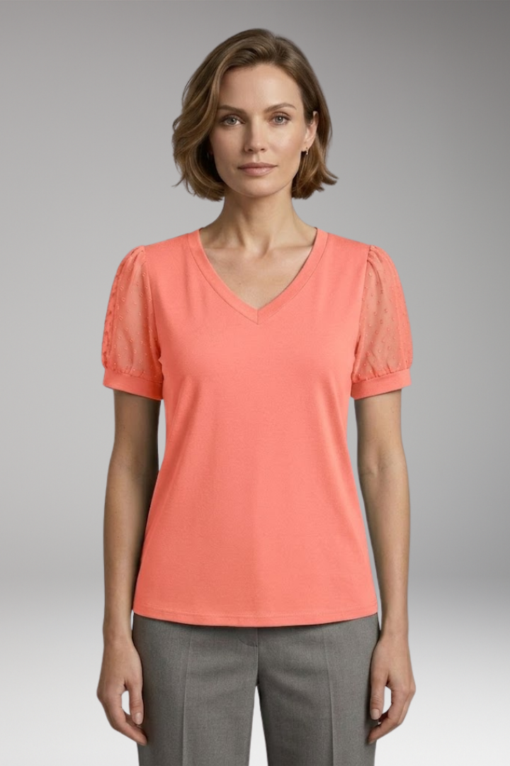 Women’s T-Shirt with Puff Sleeves and V-Neck