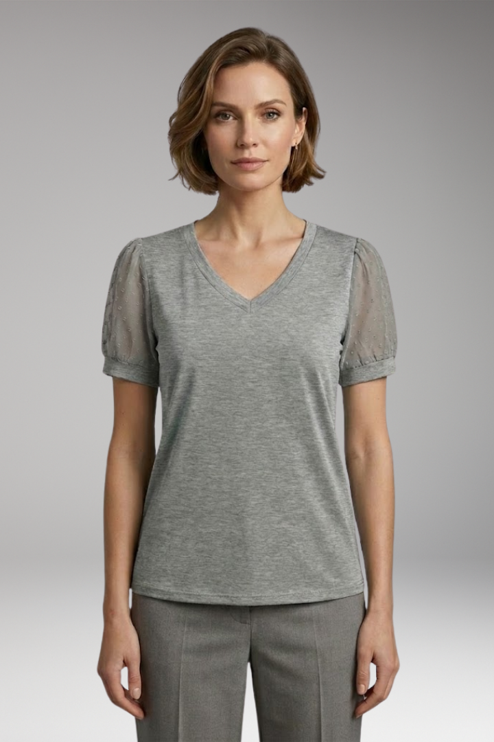 Women’s T-Shirt with Puff Sleeves and V-Neck