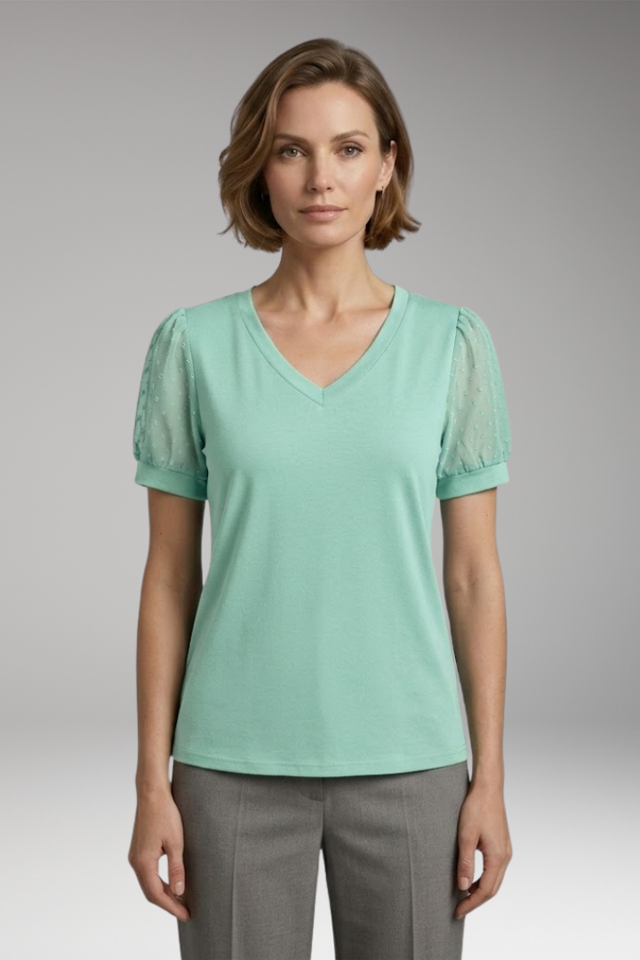 Women’s T-Shirt with Puff Sleeves and V-Neck