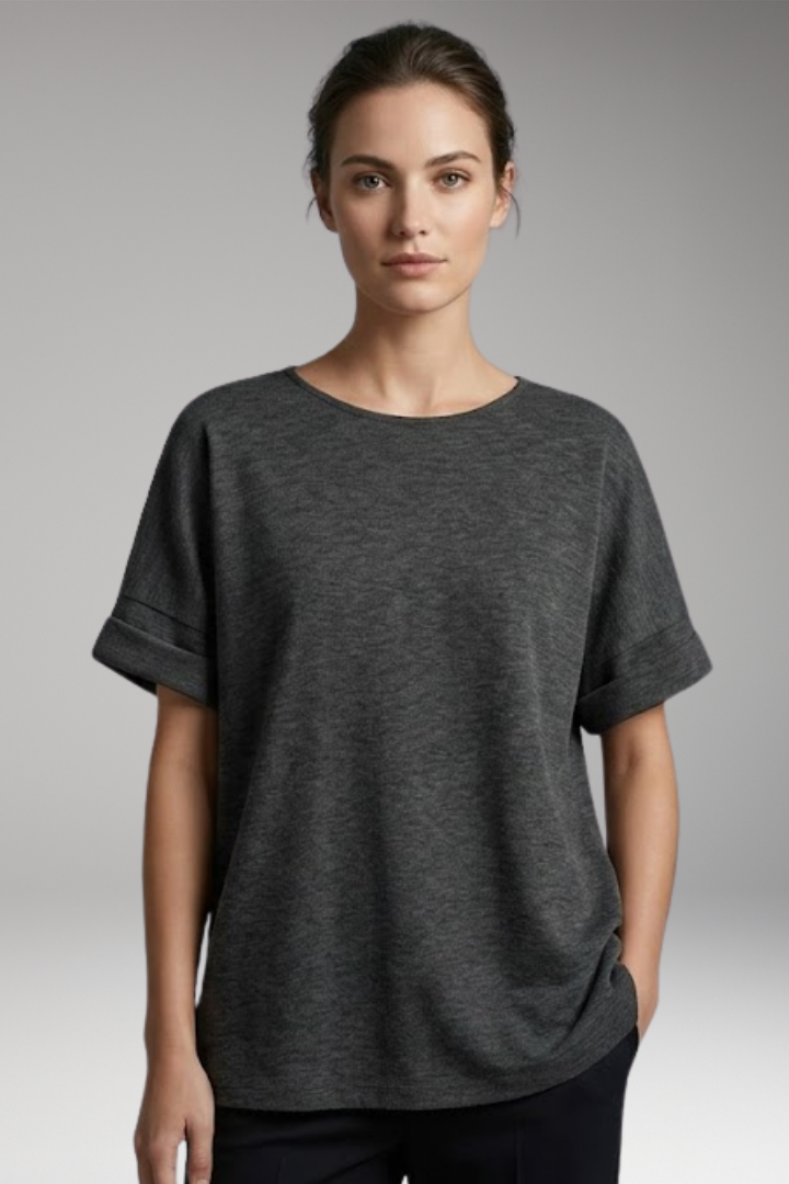 Women’s T-Shirt with Rolled Sleeves and Oversized Fit