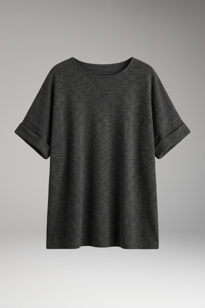 Women’s T-Shirt with Rolled Sleeves and Oversized Fit