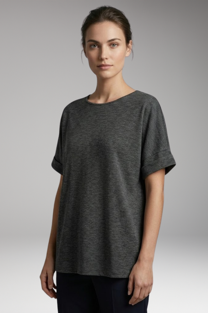 Women’s T-Shirt with Rolled Sleeves and Oversized Fit
