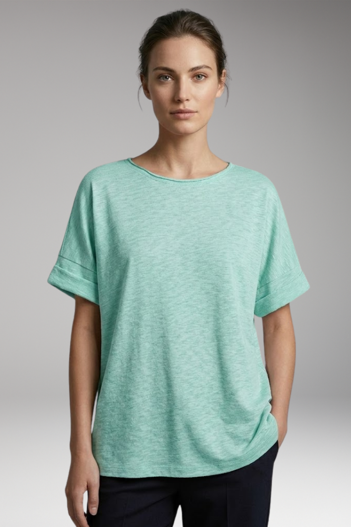 Women’s T-Shirt with Rolled Sleeves and Oversized Fit