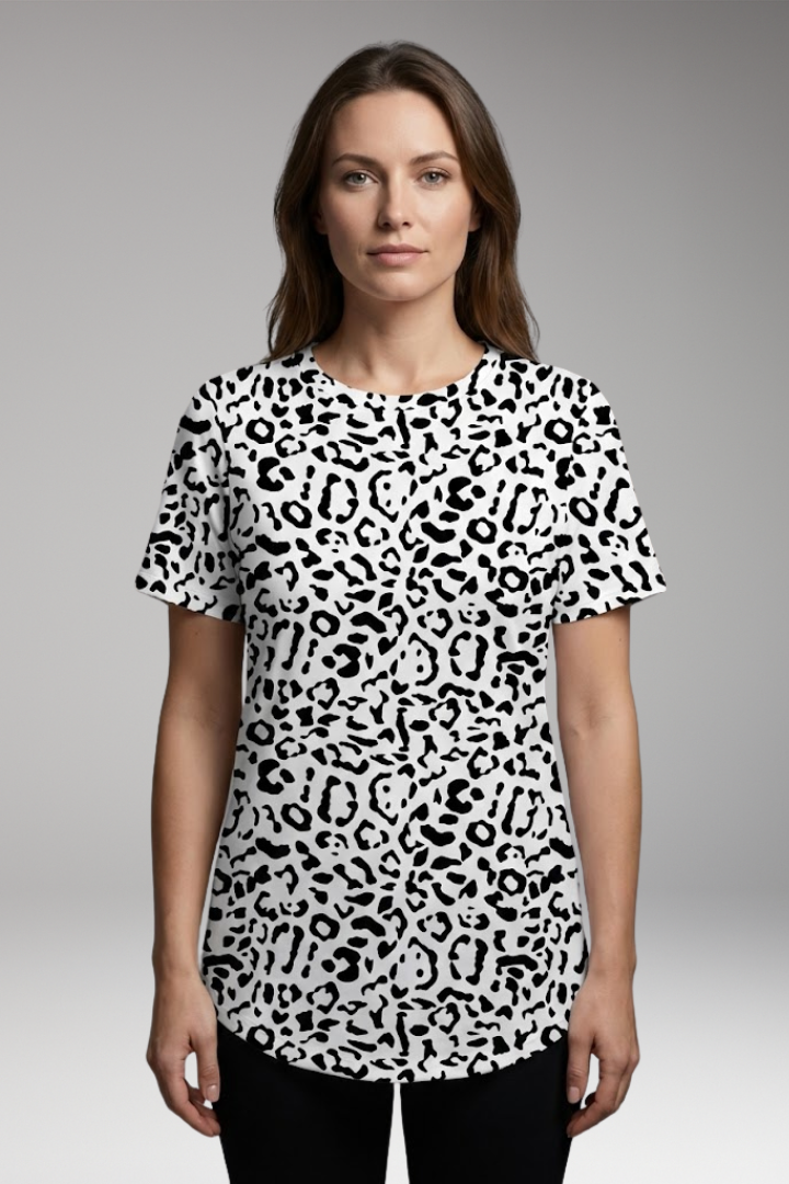Women’s T-Shirt with Round Neck and Animal Print