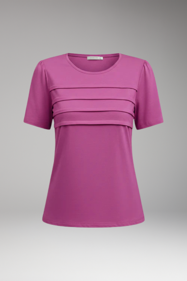 Women’s T-Shirt with Round Neck and Pleated Chest